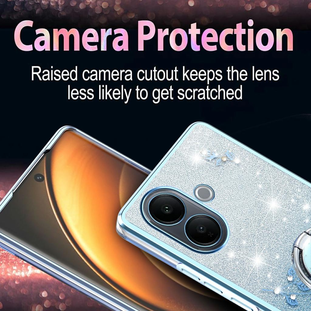 KADEM For vivo V60 Lite 4G/5G Case Ring Kickstand TPU Flowers Phone Cover Gradient Glitter
