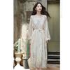 Bohemian Delicate Floral Embroidered Loose Long Dress for Women Autumn 2026 New Arrival Long Sleeve Lace-up Vacation