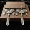 White Crystal Pendant Silver Color Star Tassel Carved Moth Dangle Earrings for Women Gothic Witchcraft Style Aesthetics Jewelry