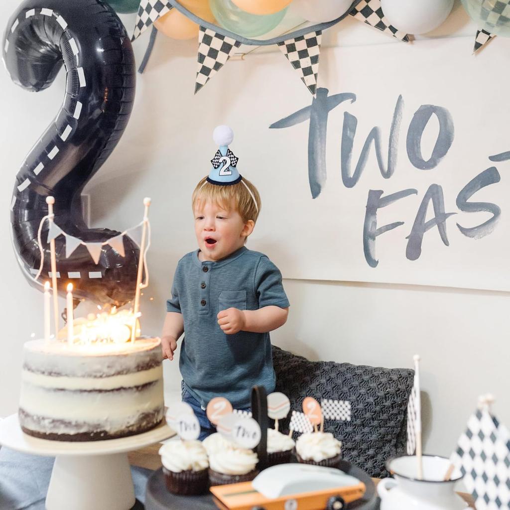 Race Car 2nd Birthday Crown for Boys - Fast Birthday Hat and Decoration, Blue Decor