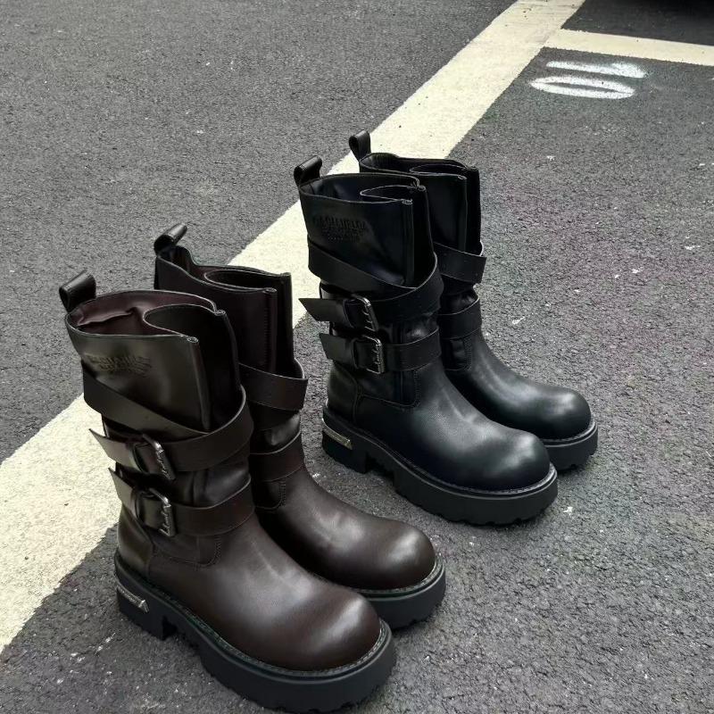 Martin Boots Women's New Belt Buckle Retro Locomotive Heightening Knight Boots Women