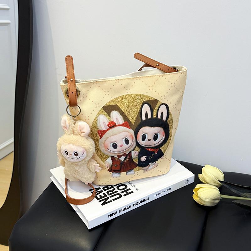 Labubu Cartoon Canvas Backpack With Breathable Fabric And Expandable Capacity For School And Daily Use