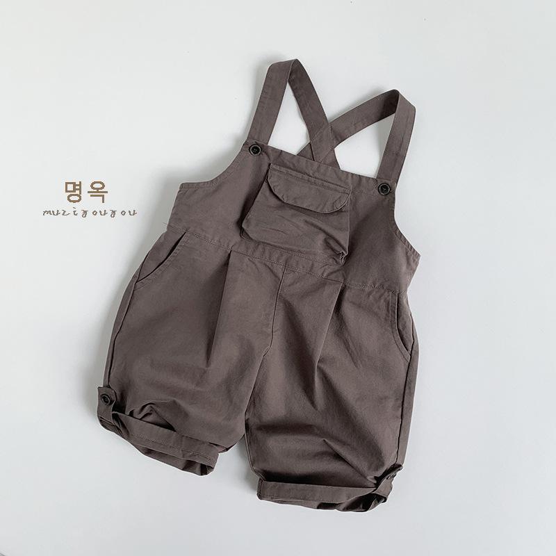 Solid Color Casual Versatile Korean Style Unisex Kids Suspender Long Pants