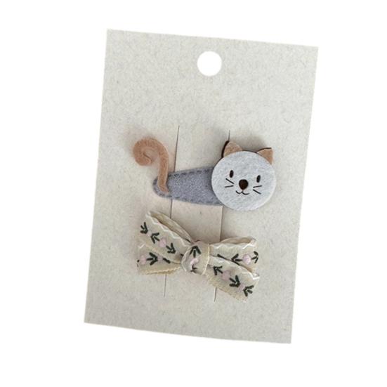 

2Pcs Girl Hairpin Cat Flower Plaid Design Wrapped in Fabric Hair Clips Embroidery Fabric Splicing Hair Pins Spring Summer Hair Accessories A