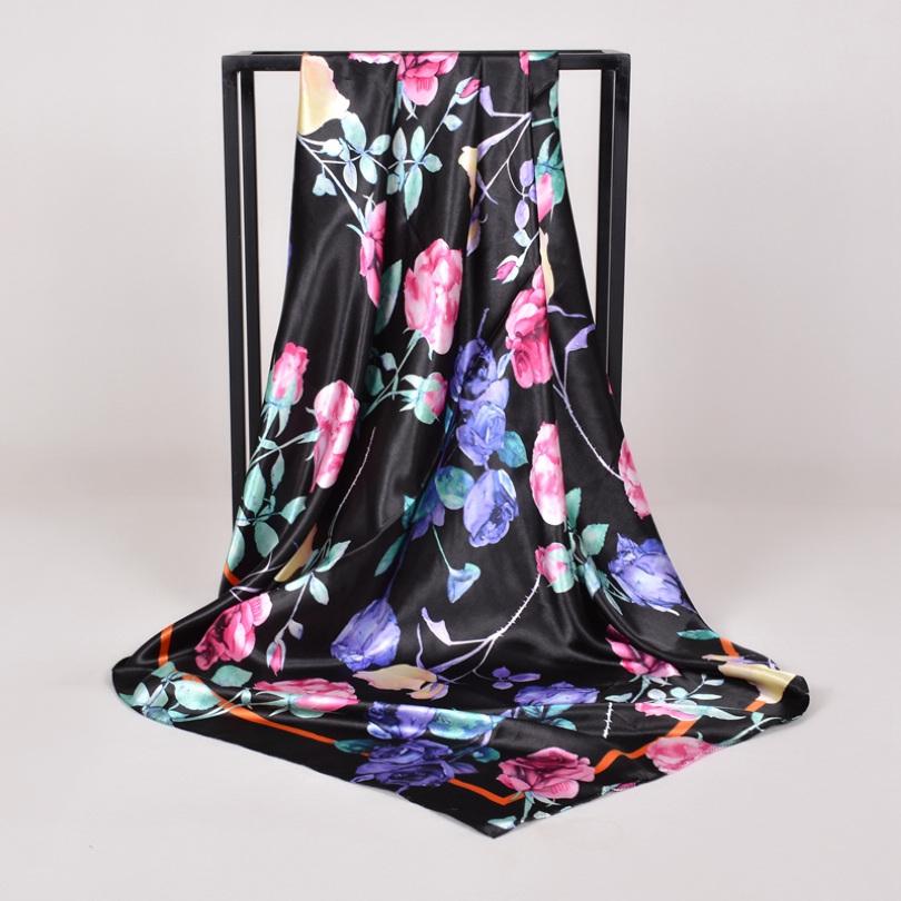 [BYSIFA] Coffee Women Silk Scarf Shawl Winter Elegant Brand Floral Large Square Scarves Wraps Fashion Muslim Head Scarf Blue,Red