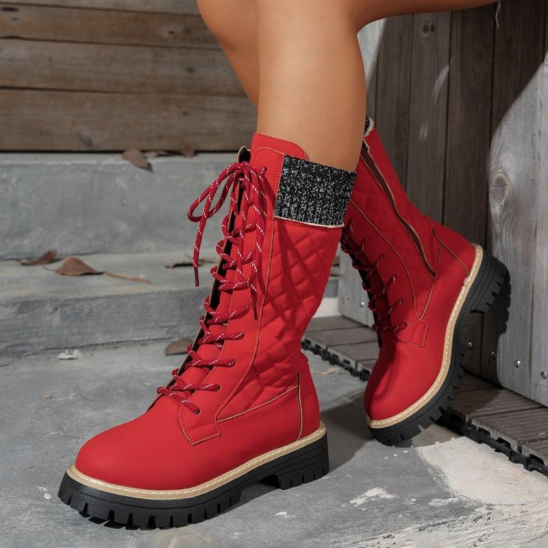Large-size Boots - New Style Platform Shoes with Mid-calf Height, Lace-up Shoes