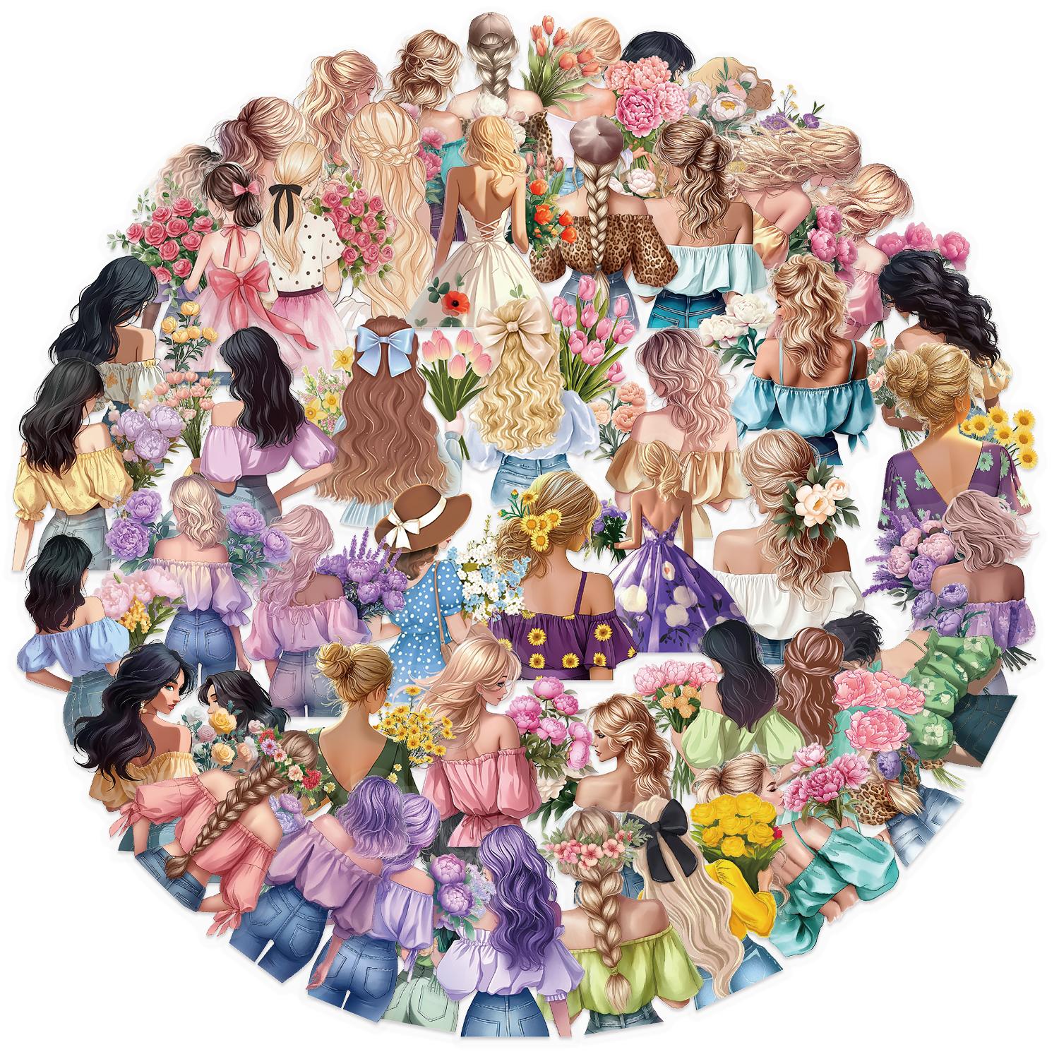 

50 ШТ. Квіткові Наклейки для Дівчат Прозорі Водонепроникні Декоративні Наклейки для Ноутбука, Мобільного Телефону, Багажу та Пляшки для Води