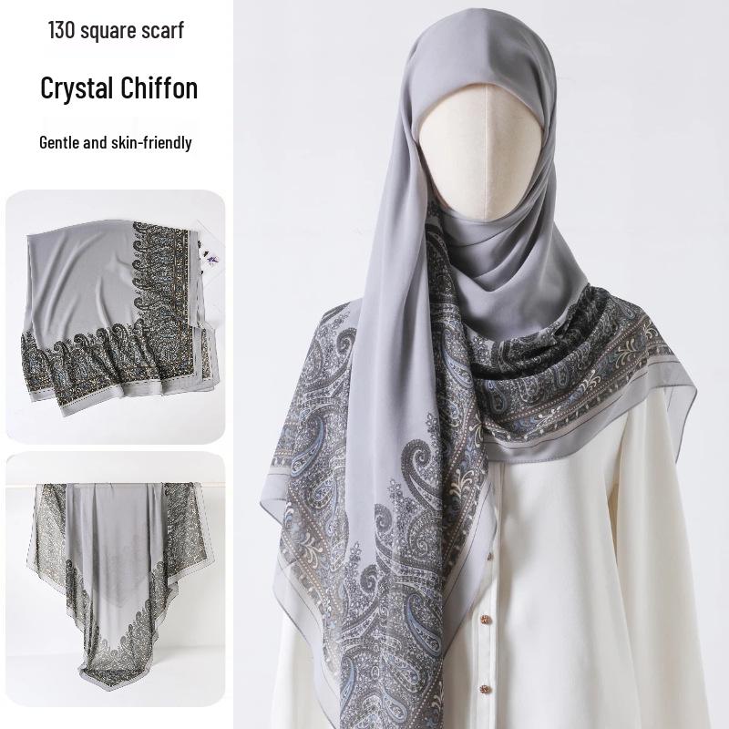 

Женский модный квадратный шарф-шаль из шелковистой марли 130x130 - Высококачественный, легкий, длинный шарф 130*130