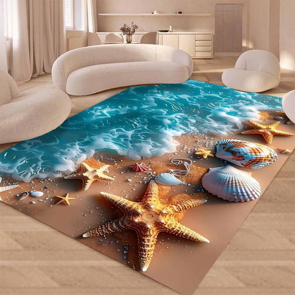 New Starfish Beach Shell Sea Star Sand Carpet Rug for Living Room Bedroom Home Sofa Decoration,Kids Play Non-slip Floor Mat