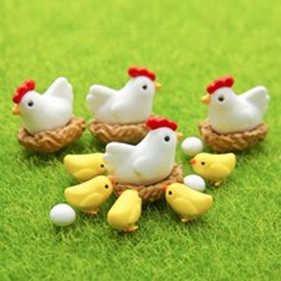 12 Piezas Figuras Familia Linda Jardín Miniaturas Paisaje Micro Artificial (2 gallinas + 2 nidos + 4 pollitos amarillos + 4 huevos).
