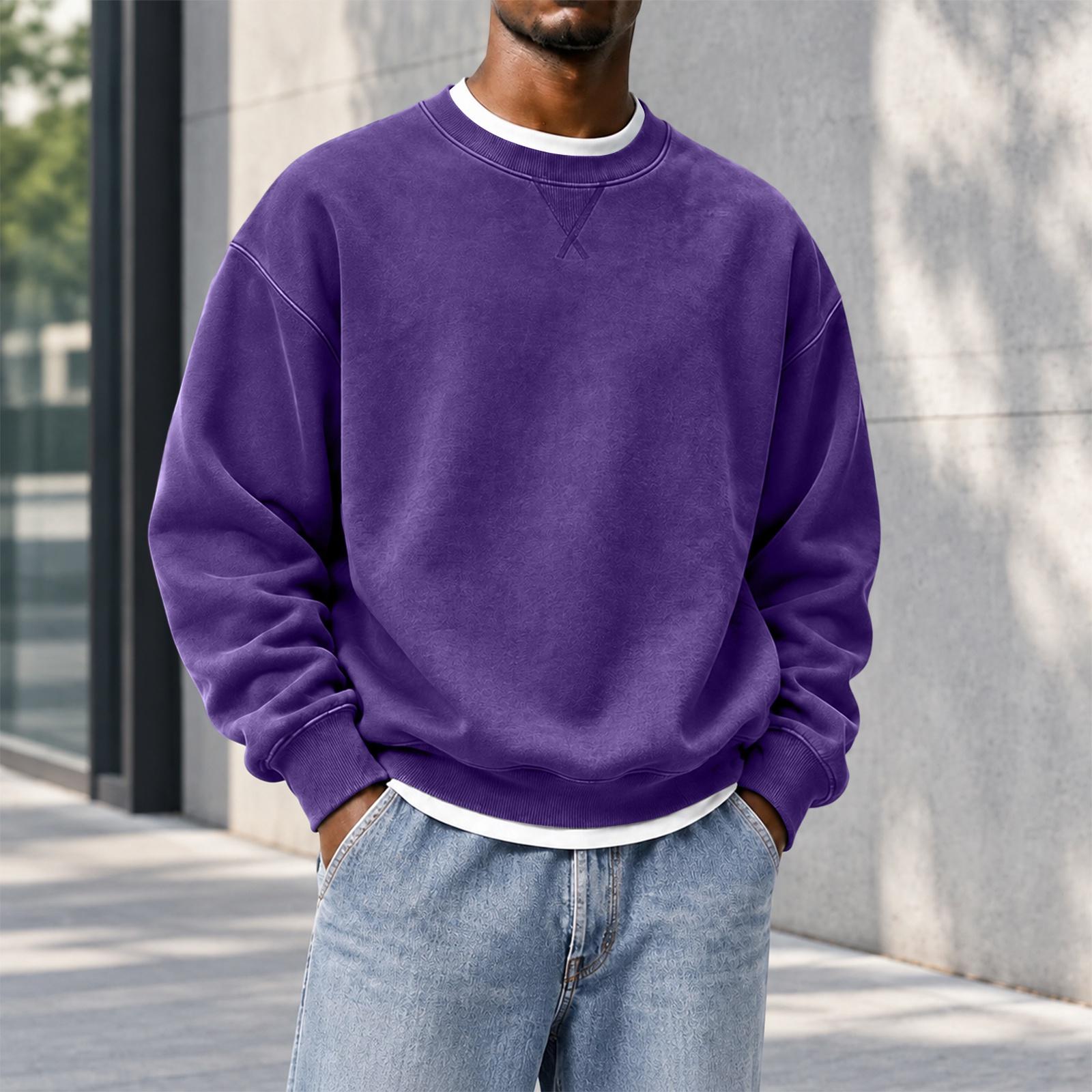 Herren lockeres Rundhals-Sweatshirt, Winter lässiger Pullover für den Alltag S violett