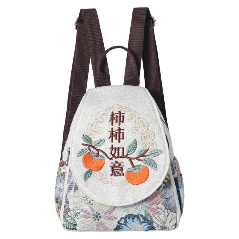 New Chinese Style Embroidered Canvas Backpack For Women With Floral Design And Light Travel Use