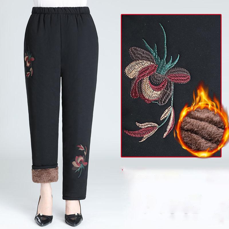 Dámské zimní kalhoty vycpané zesílené kalhoty ženy s vysokým pasem dámské kalhoty středního věku ležérní rovné