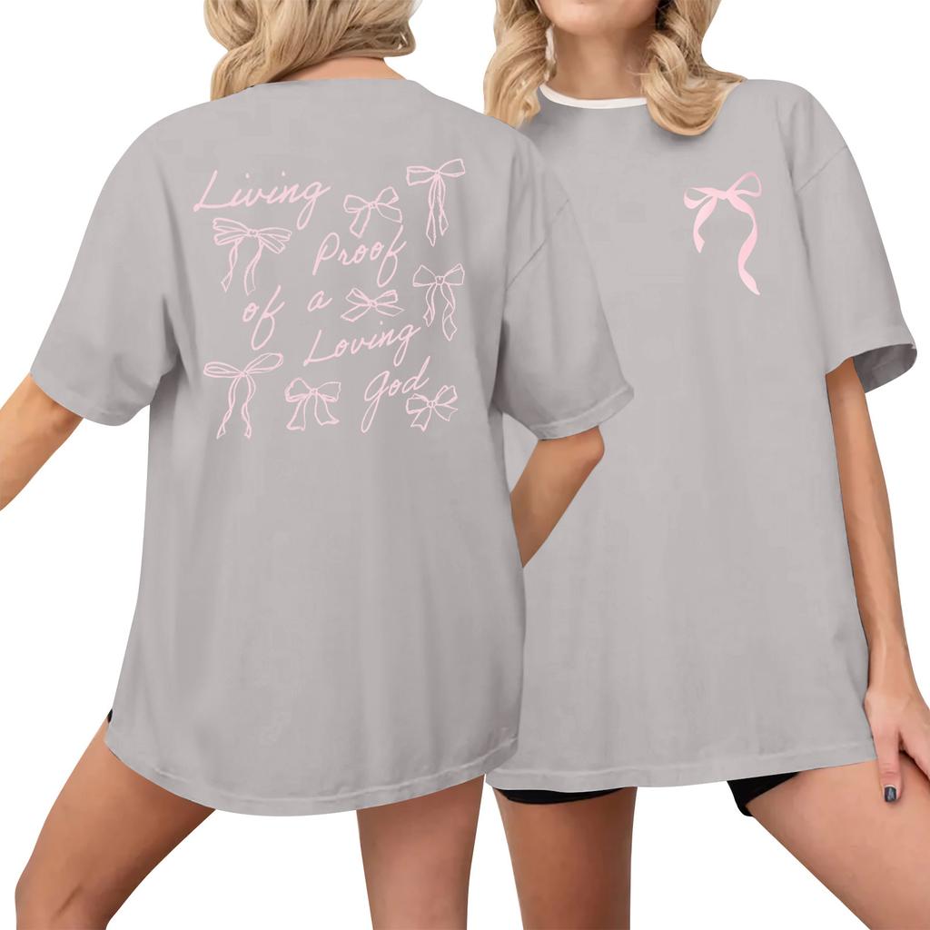 Tricou casual imprimat de damă, cu gât rotund, cu mânecă scurtă