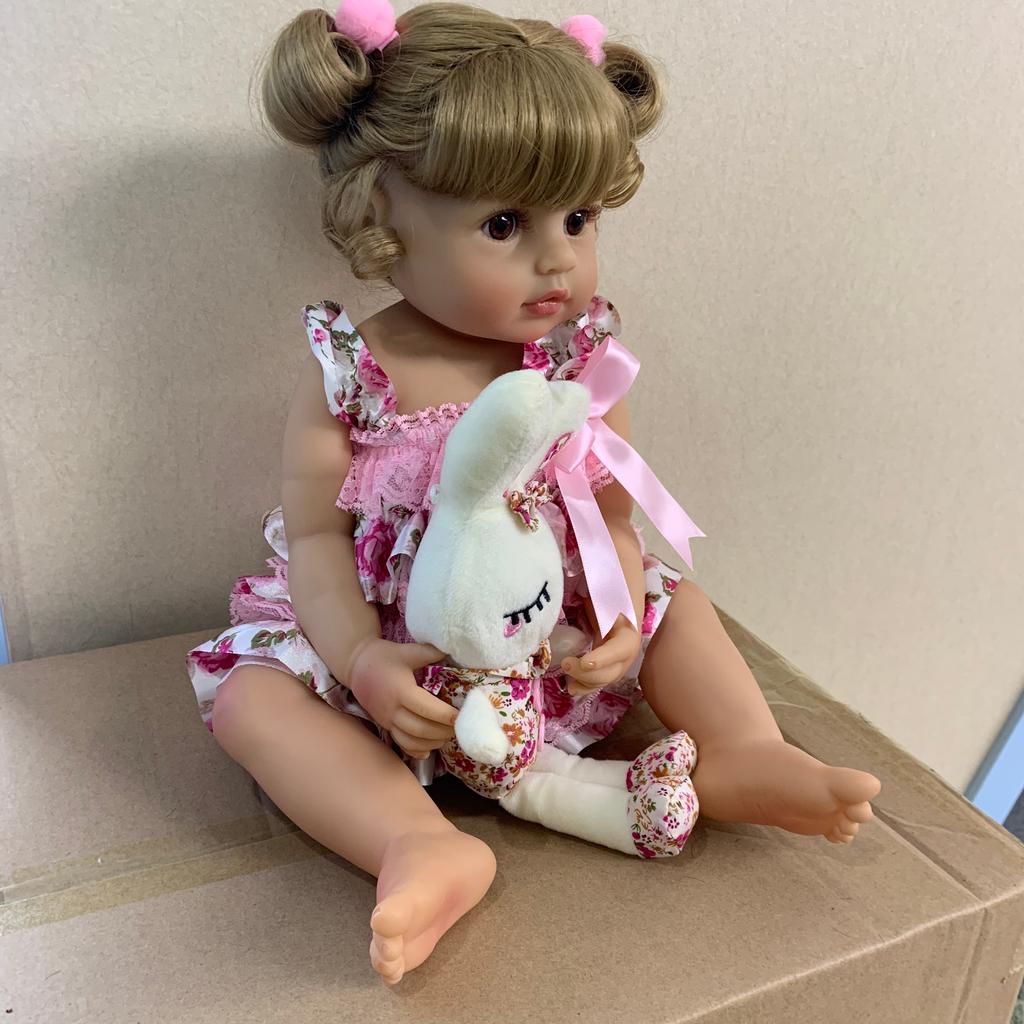 55CM Reborn Baby Toddler Girl Princess Doll Lifelike Very Soft Full Body Silicone Doll Bath Toy