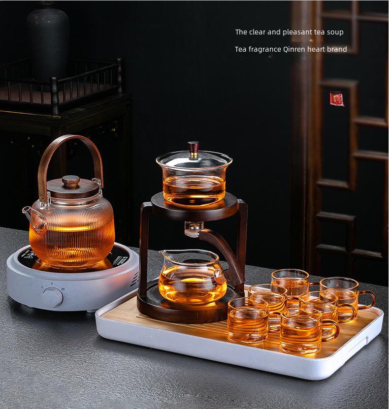 High-end Chinese Automatic Kung Fu Tea Set with Glass Teapot & Teacups