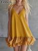 Summer New Women's Clothing Elegant Casual Solid V-Neck Ruffled Mini Skirt