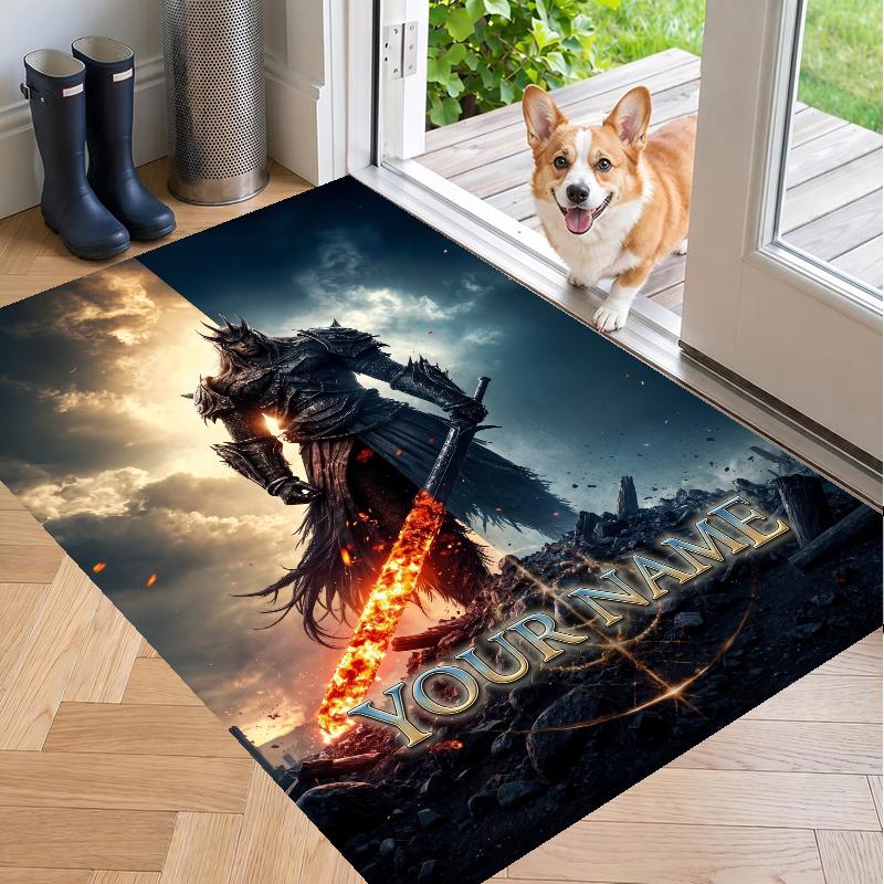 Custom Name Elden Ring Crystal Velvet Floor Rug Personalized Text Soft Carpet Home Decor