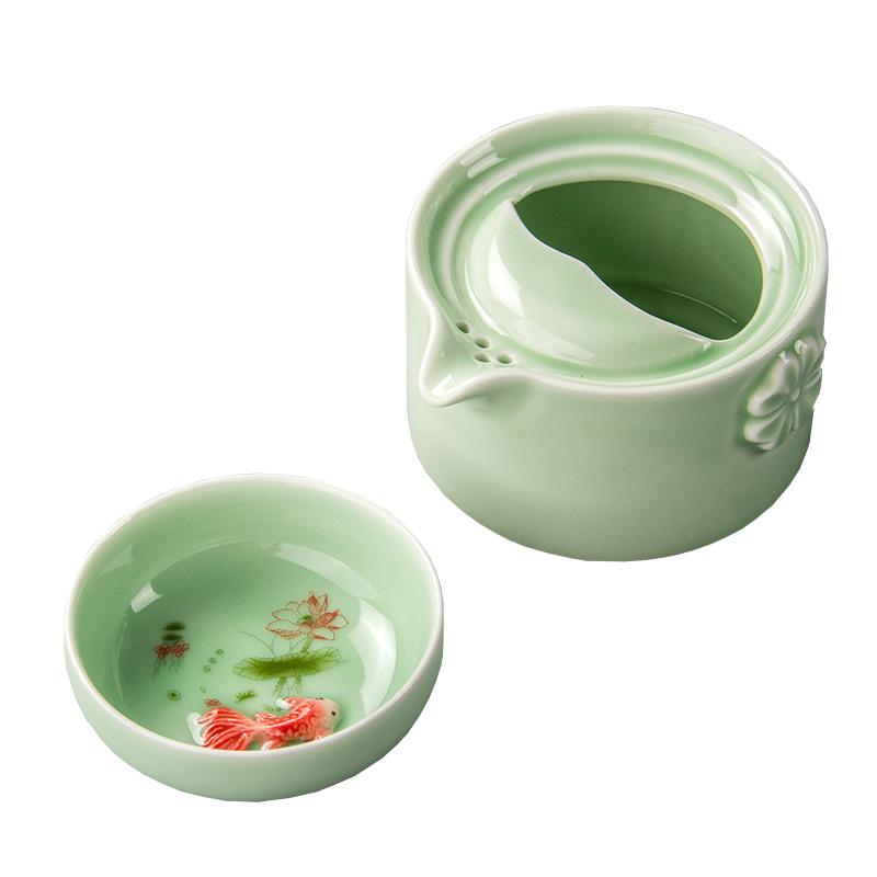 Green Ceramic 3D Carp Gaiwan Tea Set Tea Cup and Saucer Set Chinese Pot Cups and Mugs Teacups Coffeeware Teaware Teeware Teware