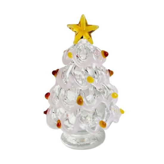 Festive Desktop Ornament Glazed Glass Christmas Tree Figurine, Handcrafted Modern Holiday Table Centerpiece for Display, Colorful Gift Friends