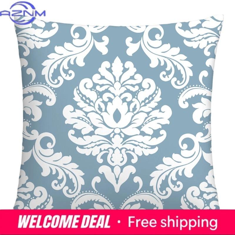 Geometric Print Polyester Pillow Cover Lake Blue Pattern Living Room Sofa Cushion Cover Home Decoration X Cm
