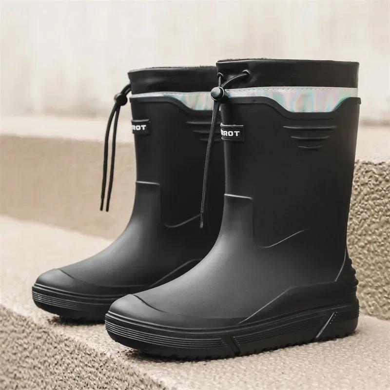 Cross-border Korean Mid-calf Rain Boots Men's Non-slip Wear-resistant Rain Shoes Waterproof Rubber Boots Couple Water Shoes 2024