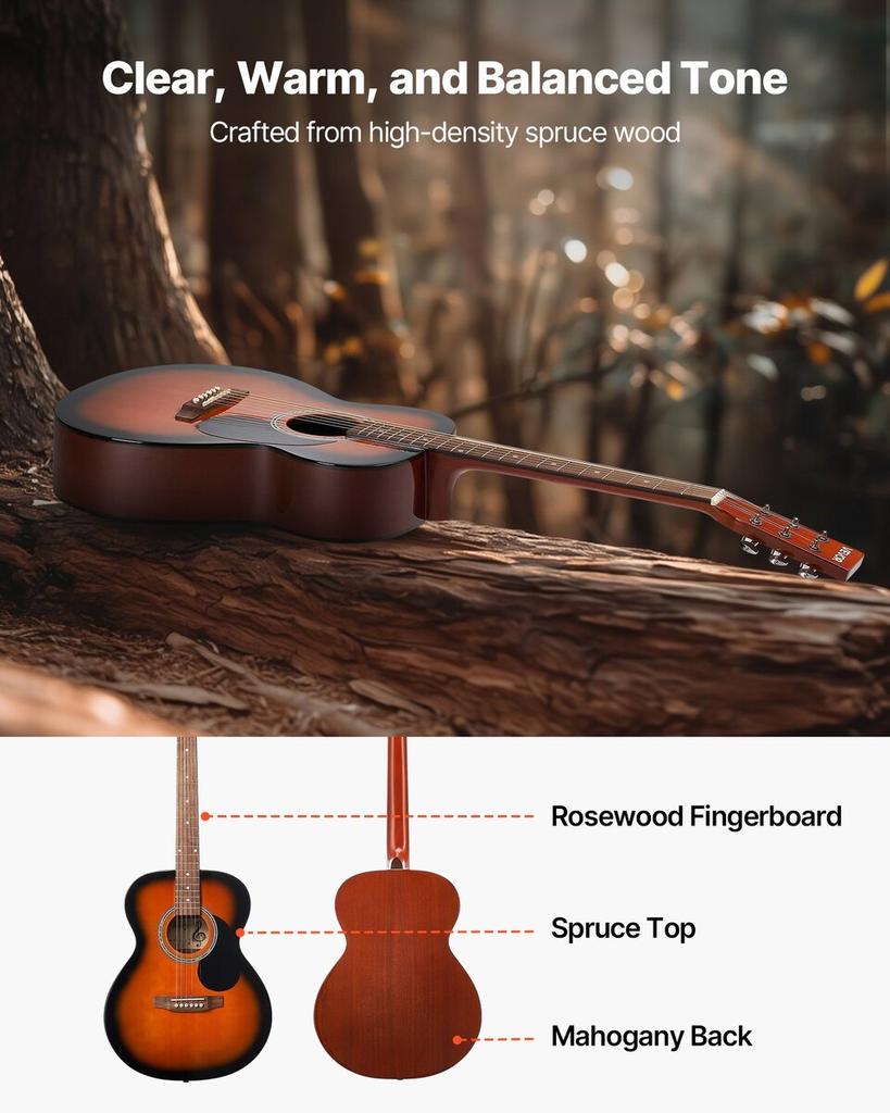 40 Zoll Dreadnought Akustikgitarre Anfänger-Bundle Gigbag Erwachsener Sunburst