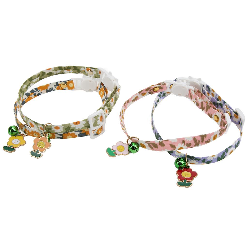 4 Stück Abreißbare Katzenhalsbänder Sonnenblumenmuster Verstellbares Bedrucktes Katzenhalsband mit Glocke für Katzen Hunde