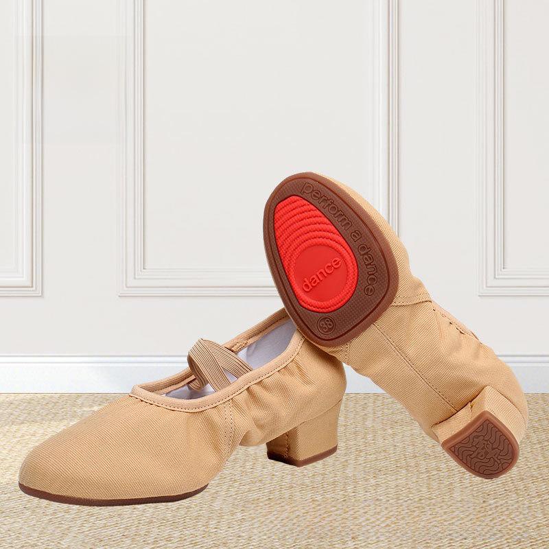 Chaussures de danse noires antidérapantes pour femmes, pour ballet et danse carrée, talons mi-hauts