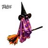 Whimsical Ghost Witch Figurine Halloween Flying with Broom, Large Lighted Hanging Decoration Glowing Window Hat for Lawn Patio Porch Backyard