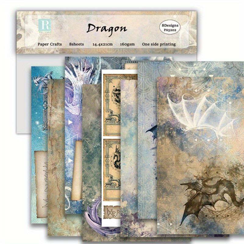 

Dragon Scrapbook Paper Pad Assorted Pattern Decoupage Cardstock Single-Sided Vintage Scrapbooking DIY Decorative