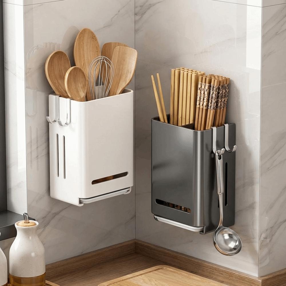 Wall Mounted Chopstick Storage Box Large Capacity Cutlery Holder Cutlery Draining Basket  Bathroom