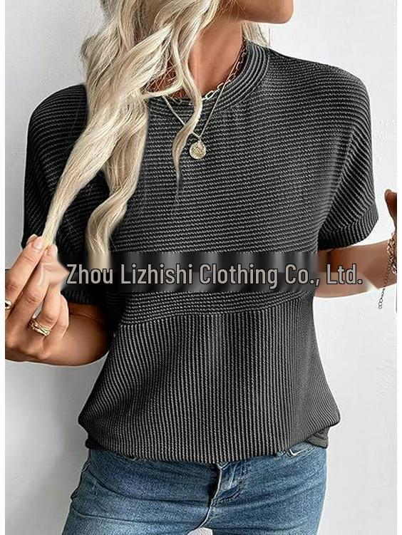 2026 European & American Women's Summer Casual Solid Color Round Neck Short Sleeve Loose T-shirt