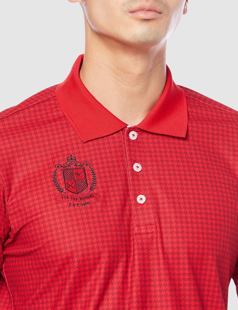 Mizuno Golf Polo Long Pique Houndstooth Size L Men's Shirt, Sleeve, Stretch, Print, Red, (52MA0530)