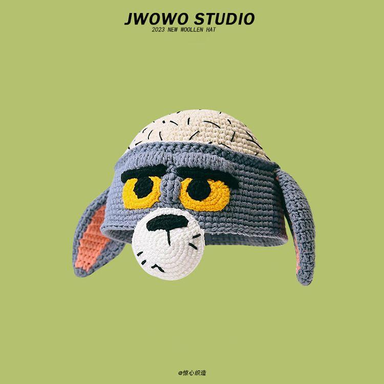 Pullover hat green female autumn and winter warm cute cartoon wool hat male