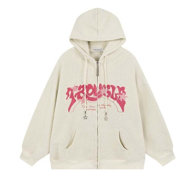 Y2K Embroidered Letter Hoodies Women Loose Long Sleeve Zip Up Hooded Sweatshirts Autumn Winter Vintage Harajuku Jacket Clothes