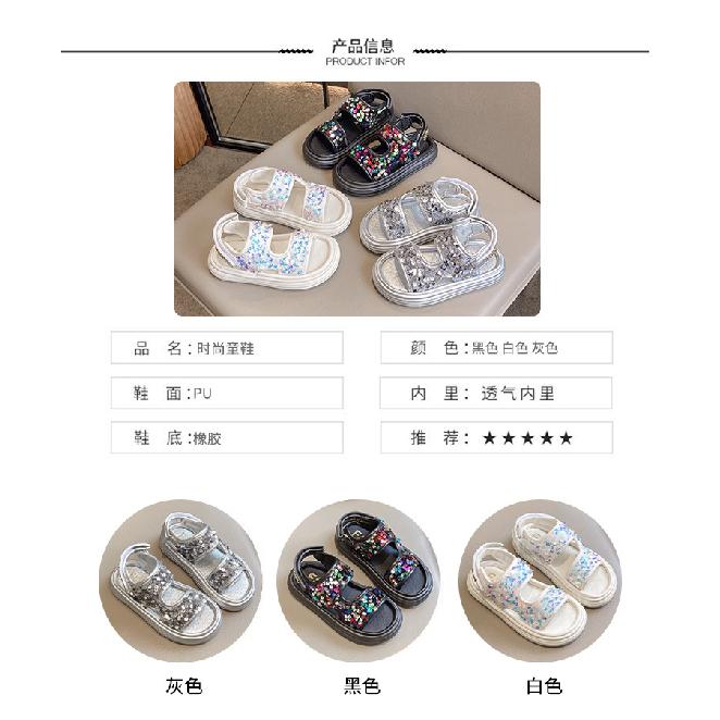 Girls' Closed-Toe Sandals Summer New Sequin Versatile Children's Shoes Korean Version Silver Sports Beach Shoes