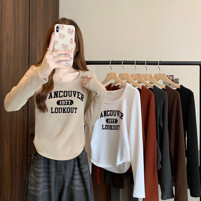 2026 Spring New Plus Size Slimming Thick Warm Letter Print T-shirt 2XL