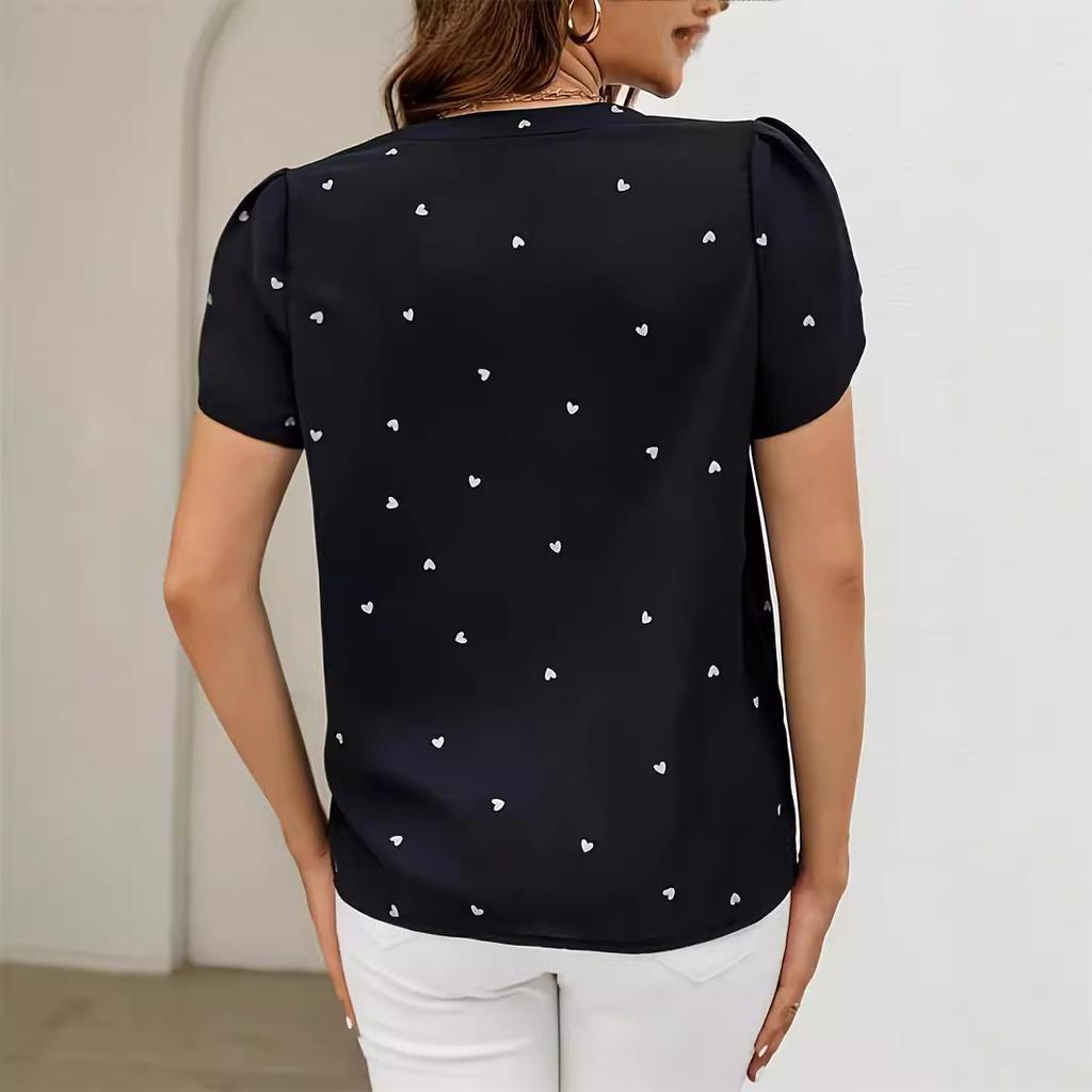 Damesommer V-hals Skjorte Kjærlighet Petal Temperament Topp