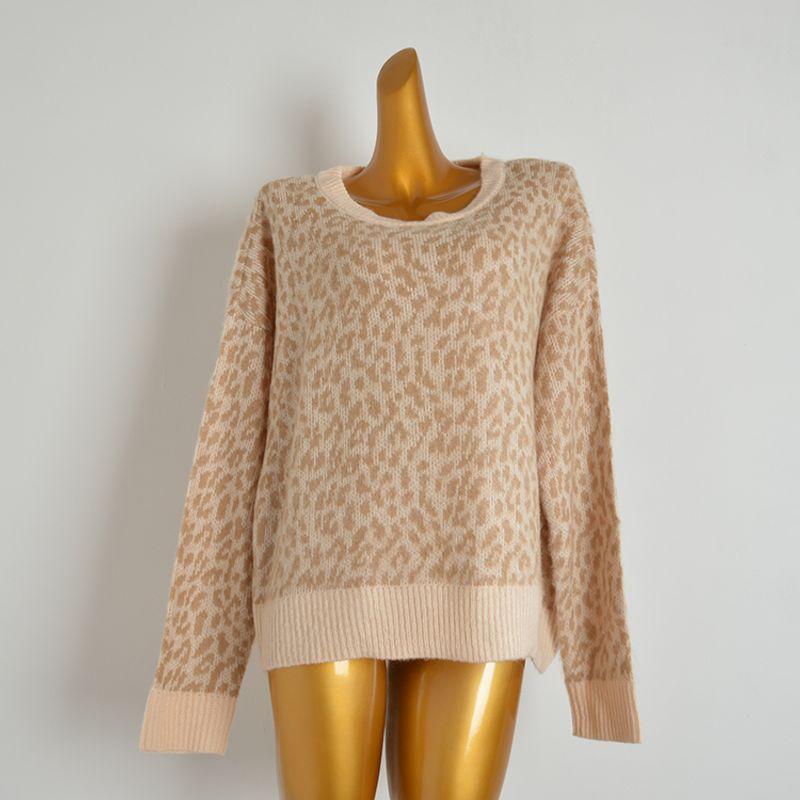 

Fall and Winter New Arrival Leopard Print round Neck Pullover Long Sleeves Sweaters Women s Clothing Idle Style Loose Slimming Sweater Outer Tops Picture color XL