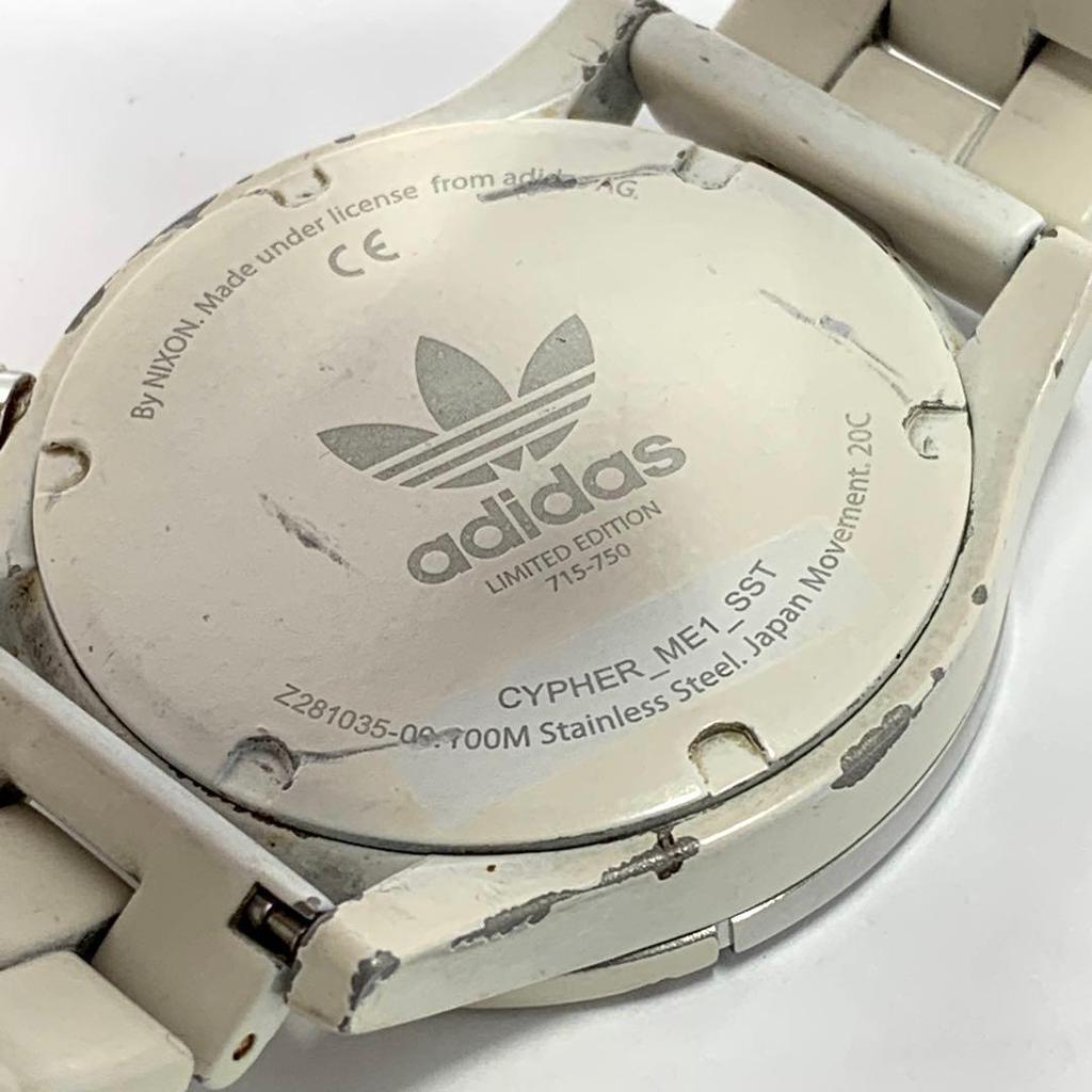Used 127 [Battery replaced and cleaned] Working item NIXON men's watch Nixon adidas white rotating bezel screw pack quartz