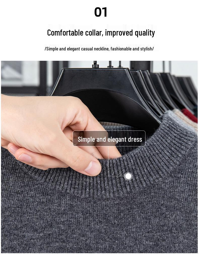 Men's 100% Pure Wool Round Neck Anti-Pilling Warm Pullover Sweater