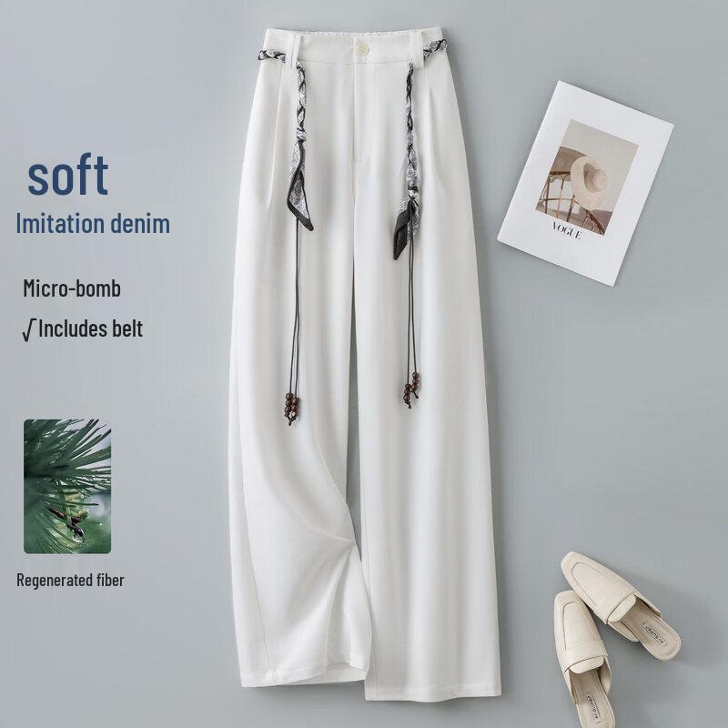 

IHIMI Women s High-Waist Straight-Leg Imitation Denim Pants with Belt S