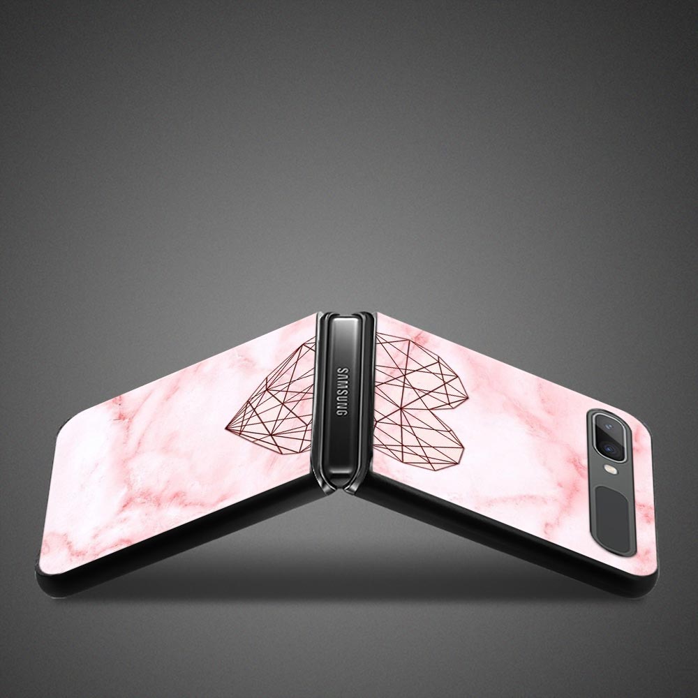 Pink Marble Flower Phone Case For Samsung Galaxy Z Flip3 5g Back Pc Case For Samsung Z Flip Capa Black Shell Hard Fundas
