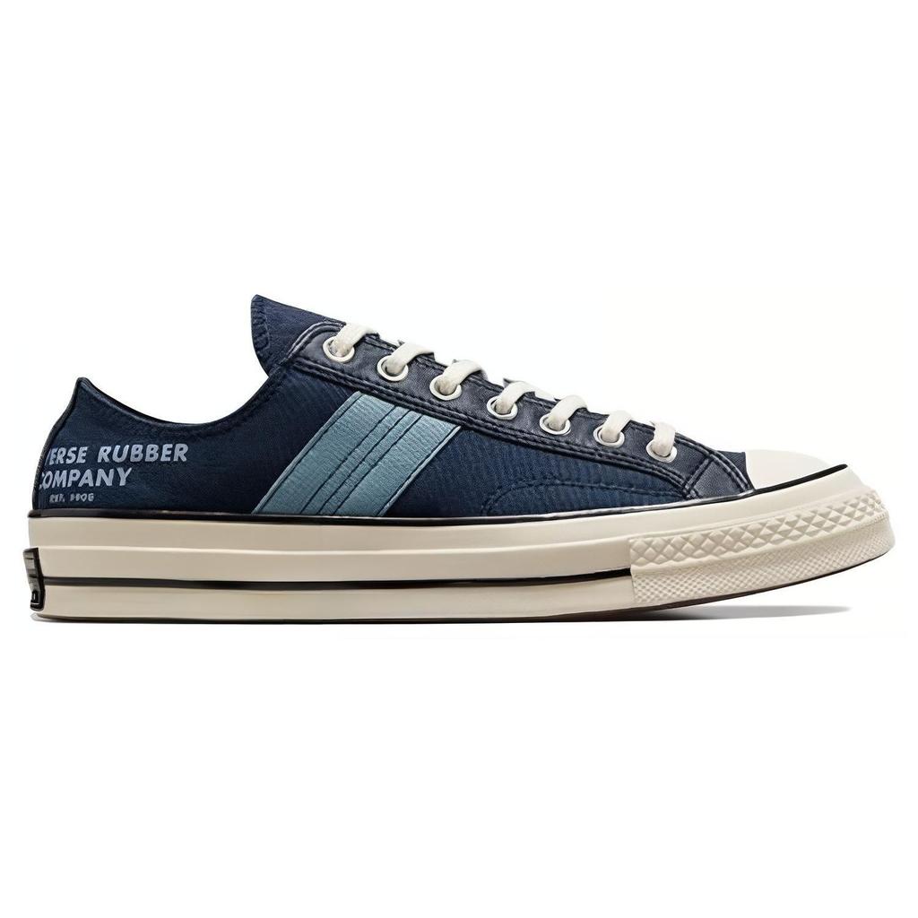 Chuck 70 Sovrapposizione in Pelle Low Converse Rubber Company Sneakers Unisex Blu Navy Egret A07124C
