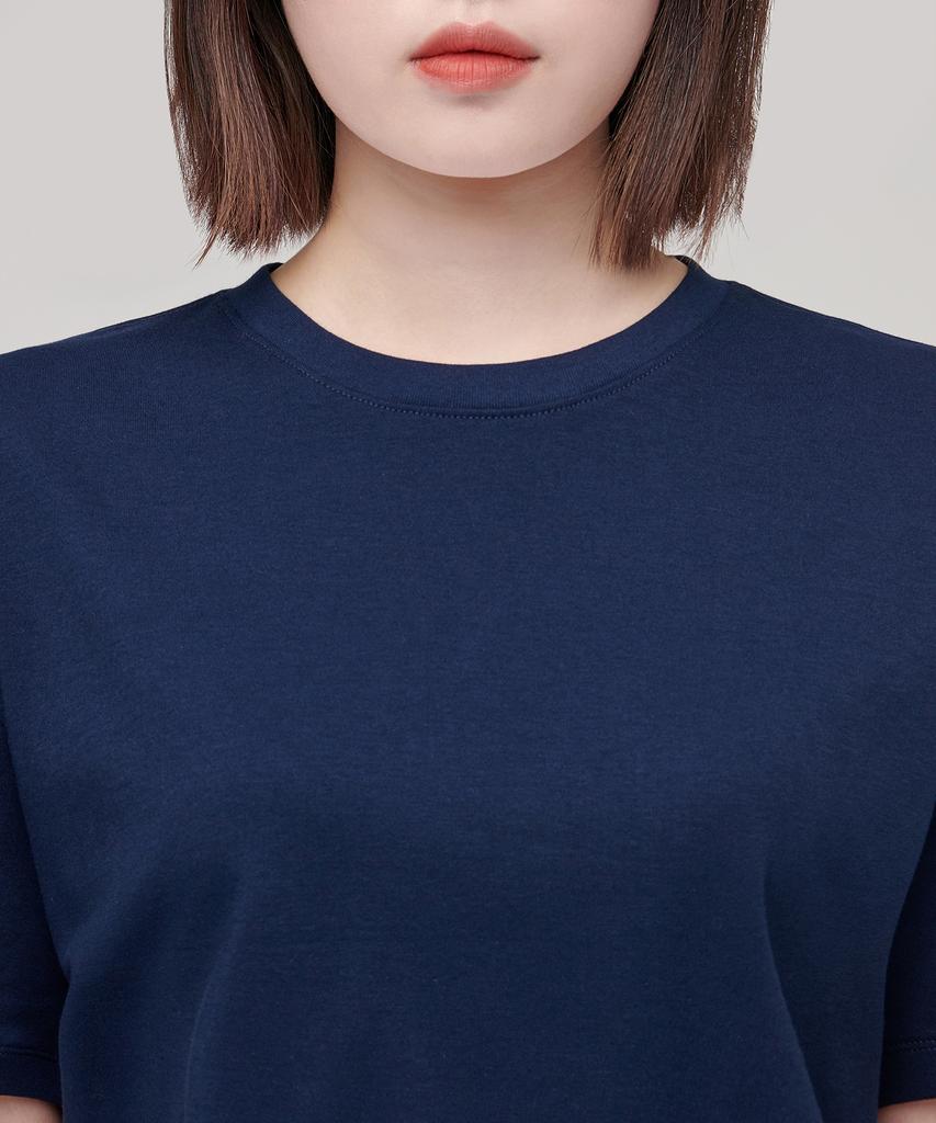 MUSINSA STANDARD WOMAN Women'S Relaxed Fit Crew Neck Crop T-Shirt [Navy]