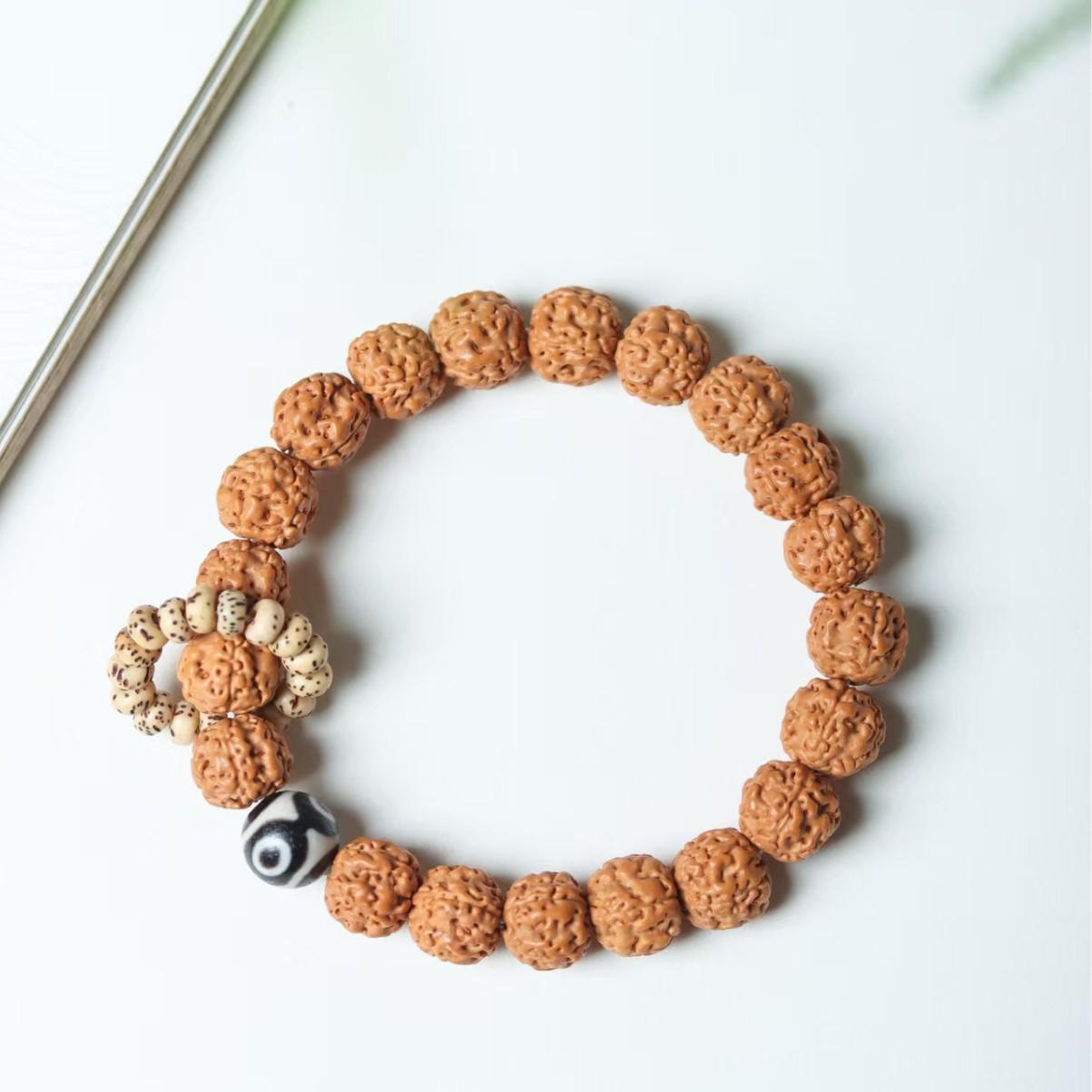 Natural High-Quality Small King Kong Bodhi Prayer Beads Bracelet with Agate Dzi and Cheese Wenwan Design ly236356