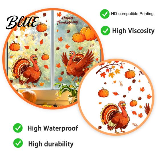 Festival Atmosphere Layout Supplies Thanksgiving Static Window Clings Cartoon Double Turkey Pumpkin Maple Leaf No‑Glue Seasonal Home Party