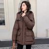 Women's Hooded Drawstring Waist Puffer Jacket with Pockets Solid Color Winter Coat