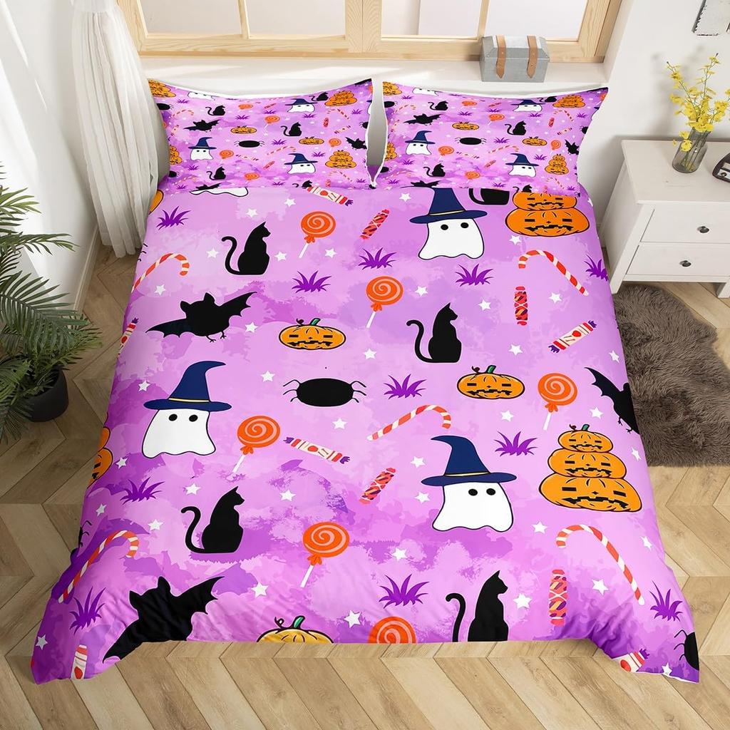 Halloween Ghost Duvet Cover Kawaii Cartoon Ghost Bedding Set Twin Queen For Boys Girl Room Decor Happy Halloween Comforter Cover